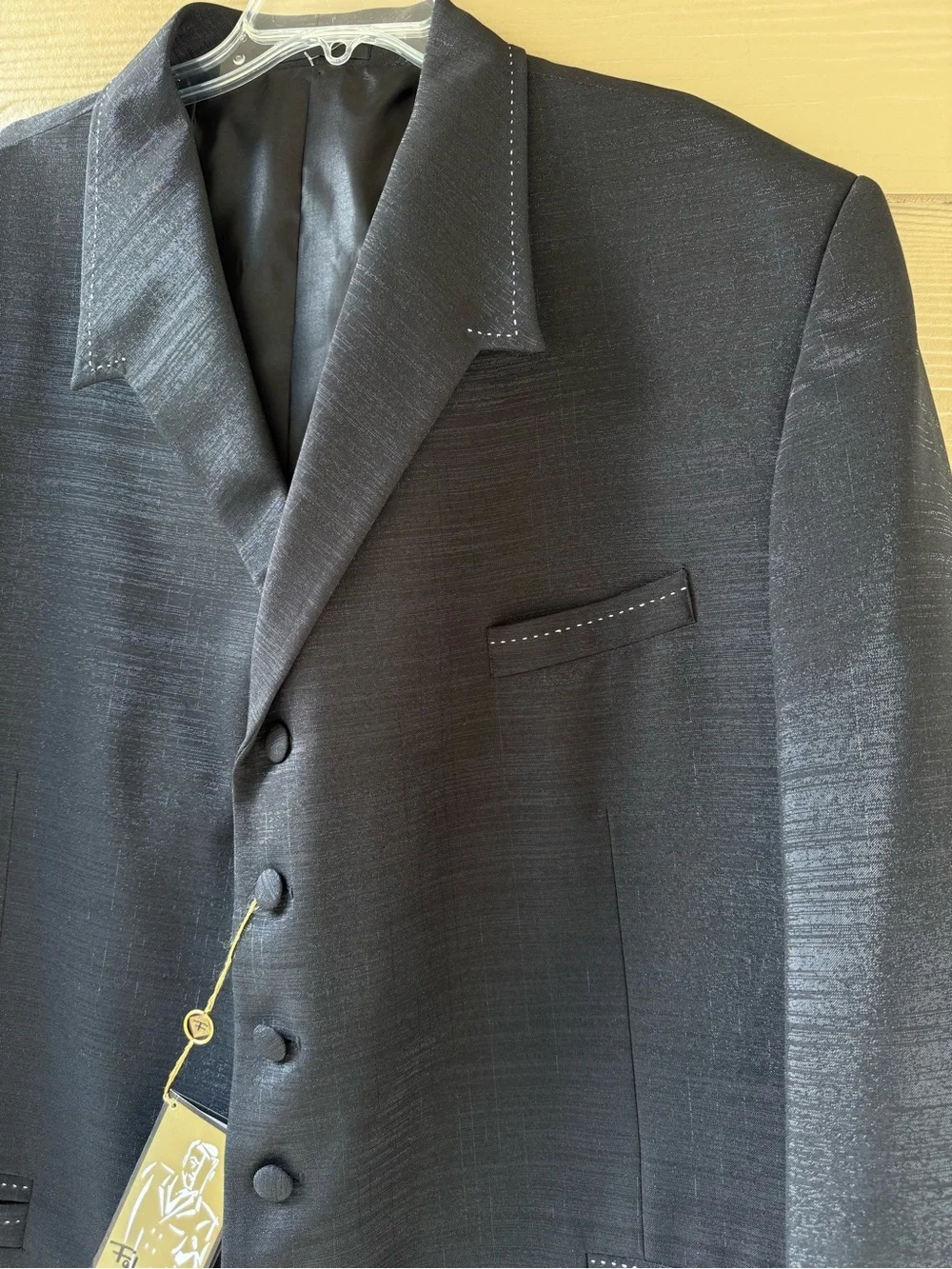 Falcone Men's Black Silver Polyester Jacket Blazer & Pants 2pc Suit Size 52L/47L